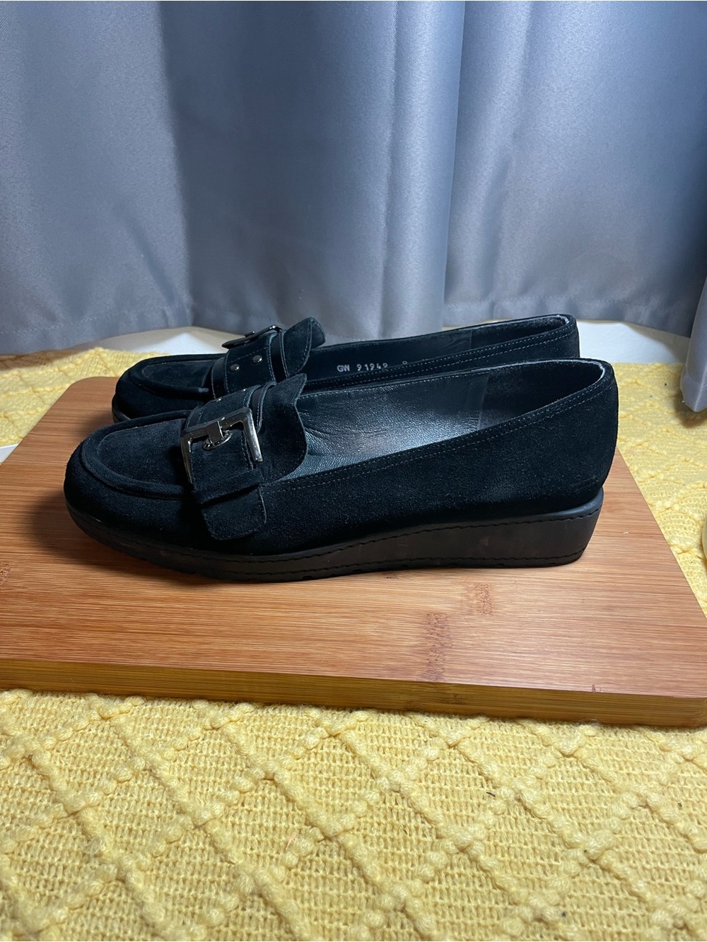 Stuart Weitzman Black Suede Loafers with Silver Buckle - Picture 3 of 10